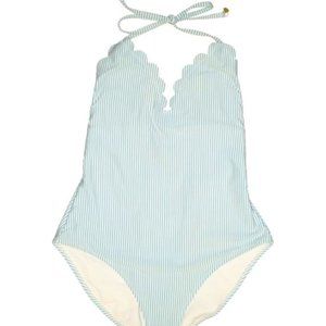 Blue & White Small Striped Halter One Piece